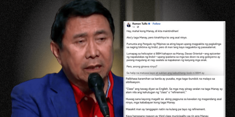 Ramon Tulfo calls Manay residents ‘pusaka’, ‘uncivilized’ over pro-Sara chants at quake site