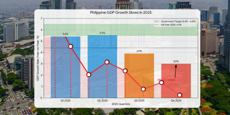 Philippine GDP slows to 3% in Q4, growth misses 2025 target