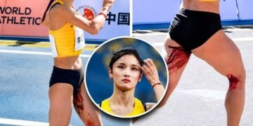Chinese marathoner powers through championship race with blood in her legs