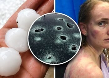Fearless mother shields 4-month-old baby as giant hailstones shatter car during terrifying Australia storm