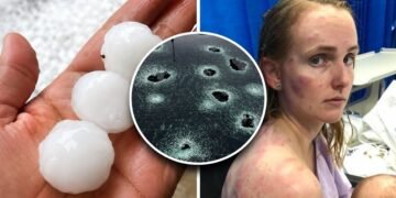 Fearless mother shields 4-month-old baby as giant hailstones shatter car during terrifying Australia storm