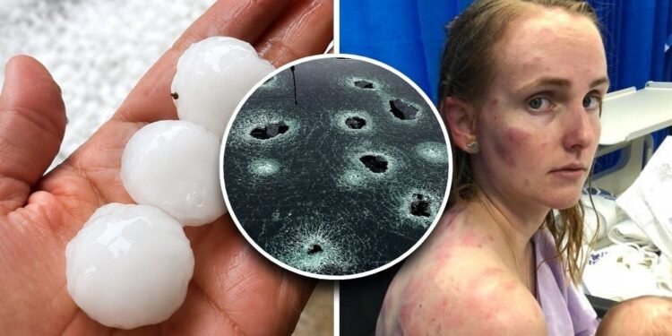 Fearless mother shields 4-month-old baby as giant hailstones shatter car during terrifying Australia storm